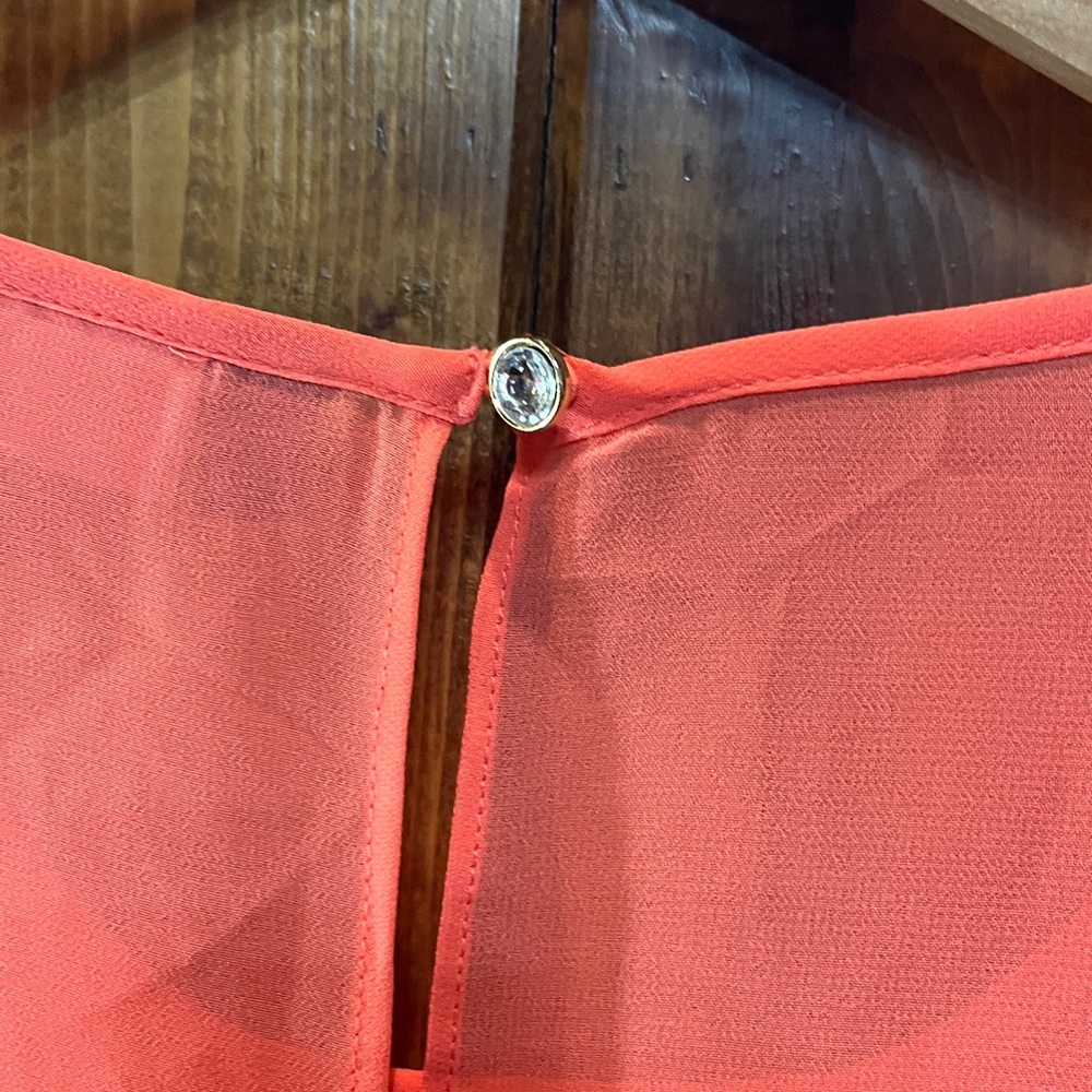 Peachy orange Jennifer Lopez Large long sleeve blouse soft & sheer 2432 - Picture 4 of 7